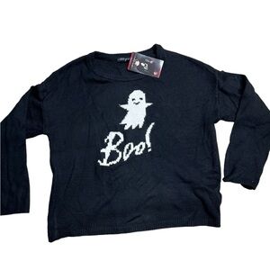 State of Mine Women's Long Sleeve Crewneck Halloween Ghost Theme Sweater